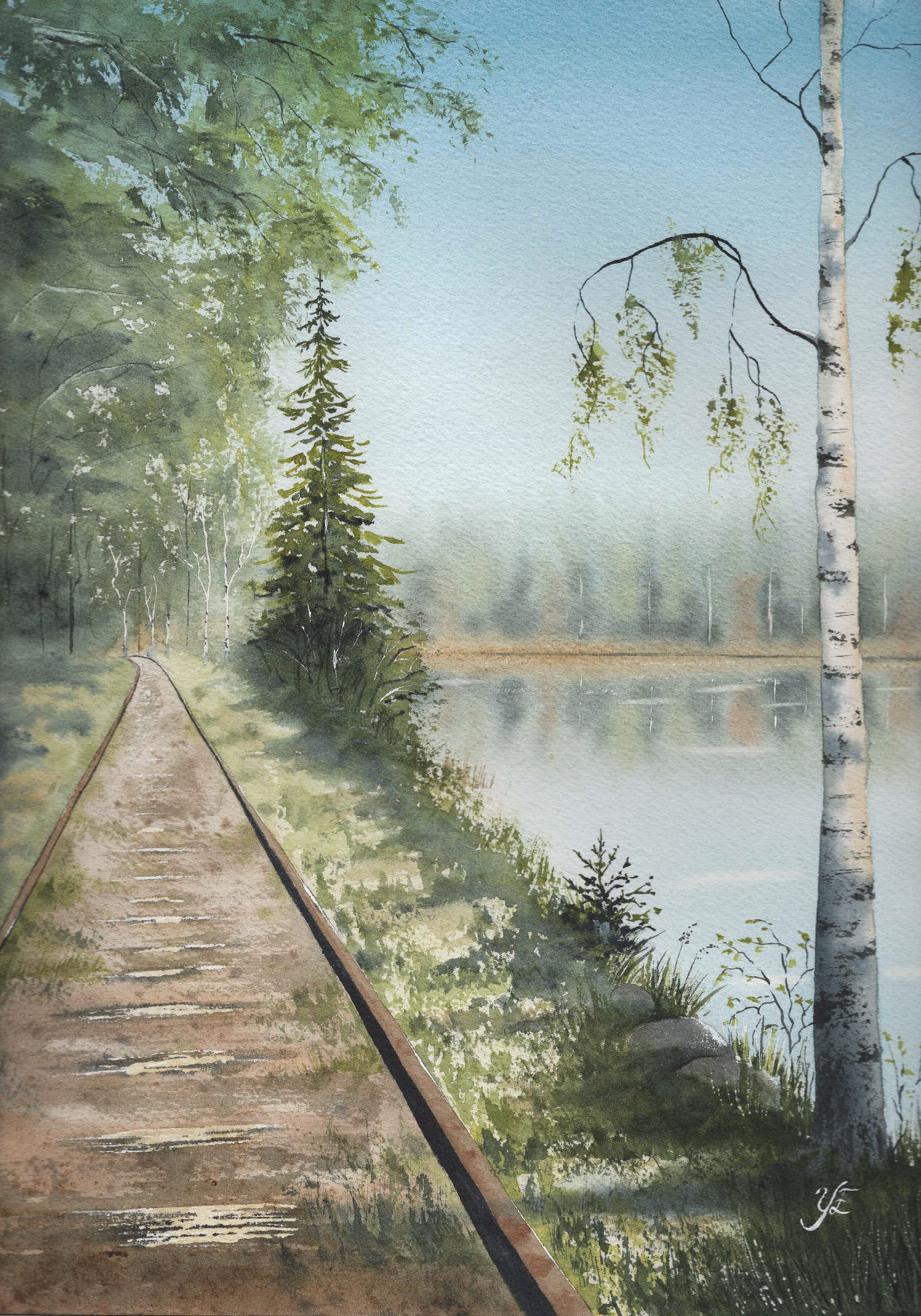 Dressinbanan Gullspång - Originalmålning i akvarell