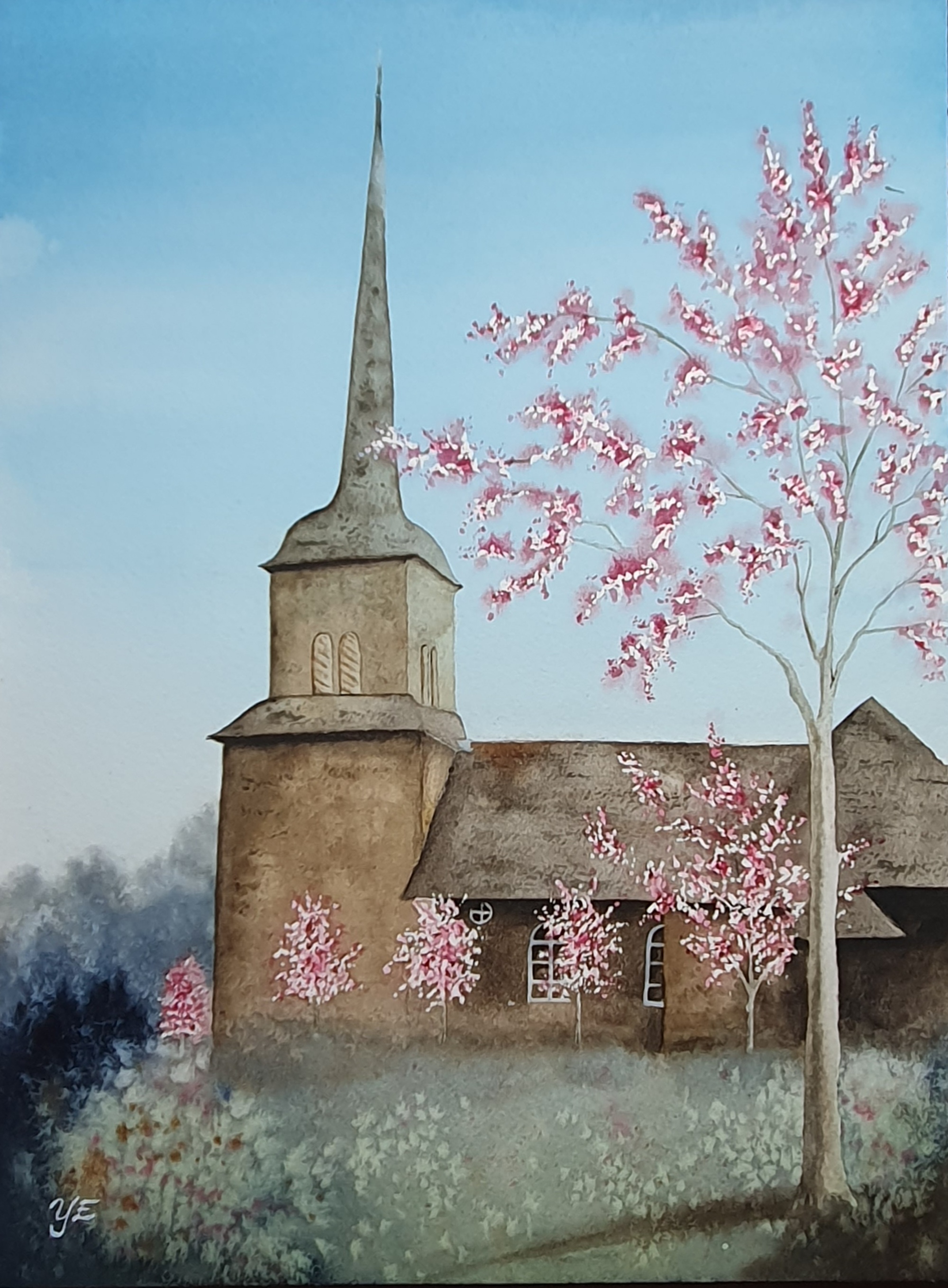 Kyrkan i Åtorp - Orginalmålning i akvarell