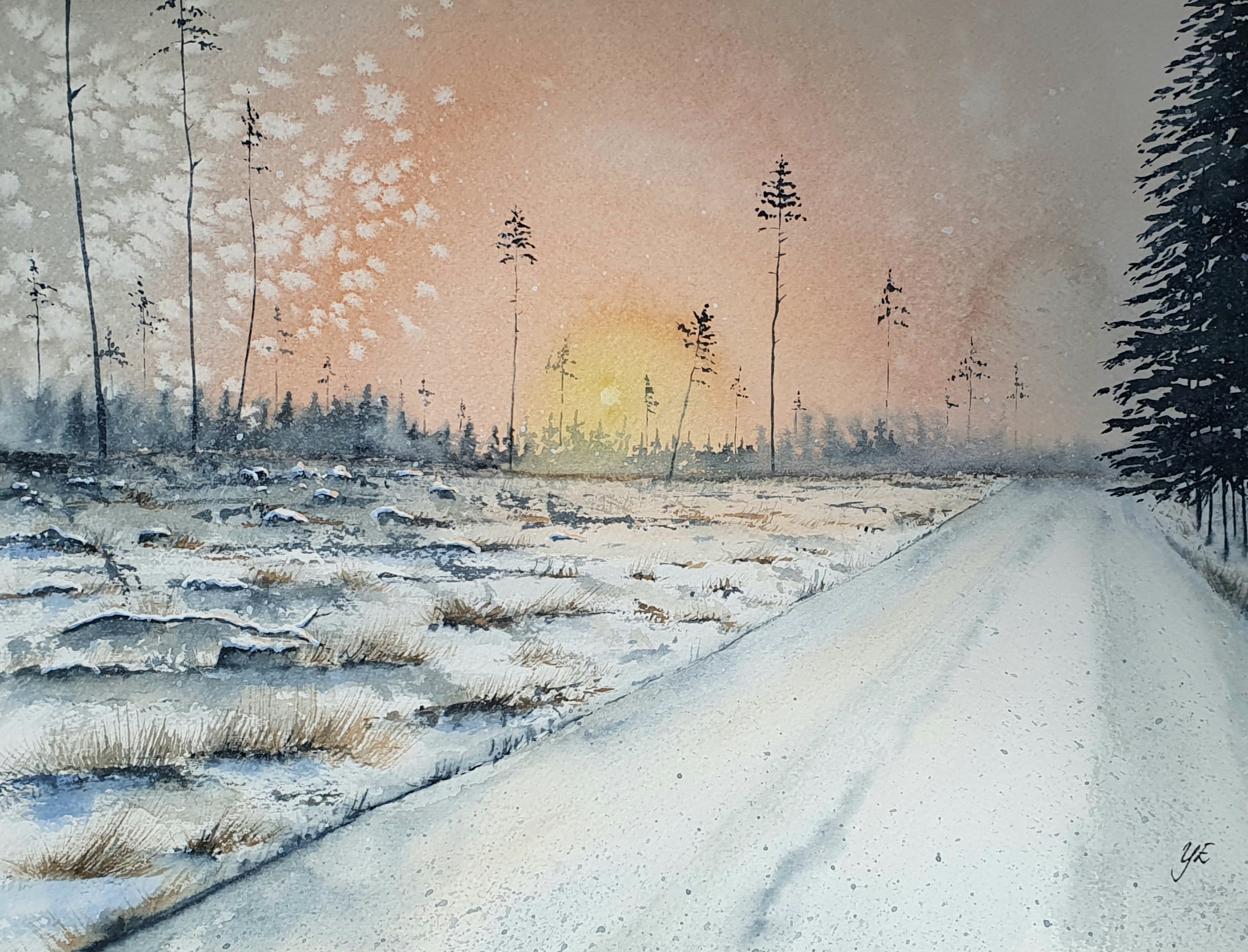 Vintervägen - Orginalmålning i akvarell